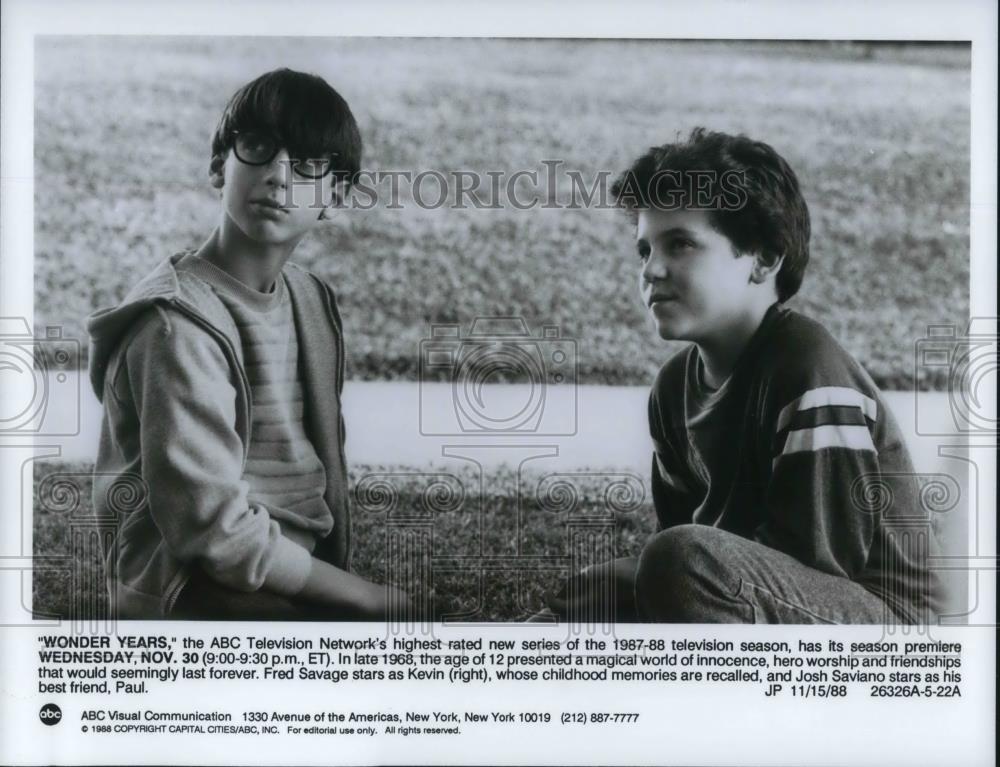 1988 Press Photo Fred Savage and Josh Saviano in Wonder Years - cvp20049 - Historic Images