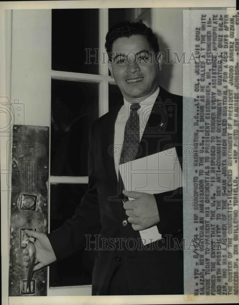 1954 Press Photo Lt. Col. Jose Luis Cruz Salazar Guatemalan Ambassador to U.S. - Historic Images