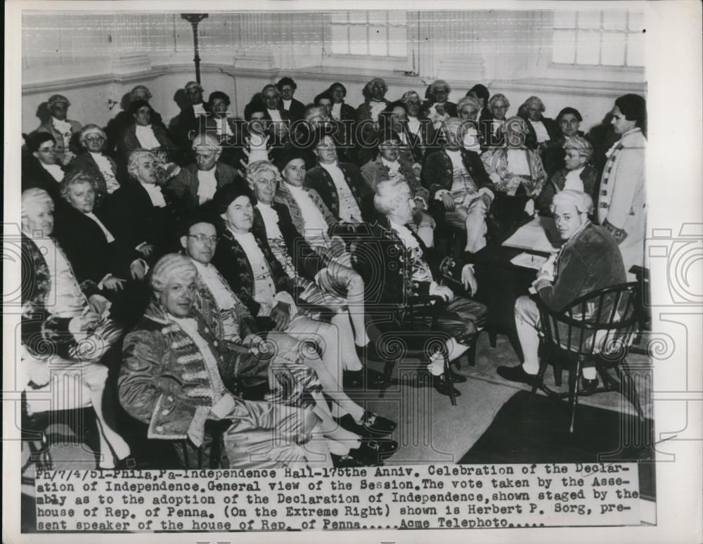 1951 Press Photo Philadelphia Pa 175th Anniv celebration Dec of Indepenence - Historic Images