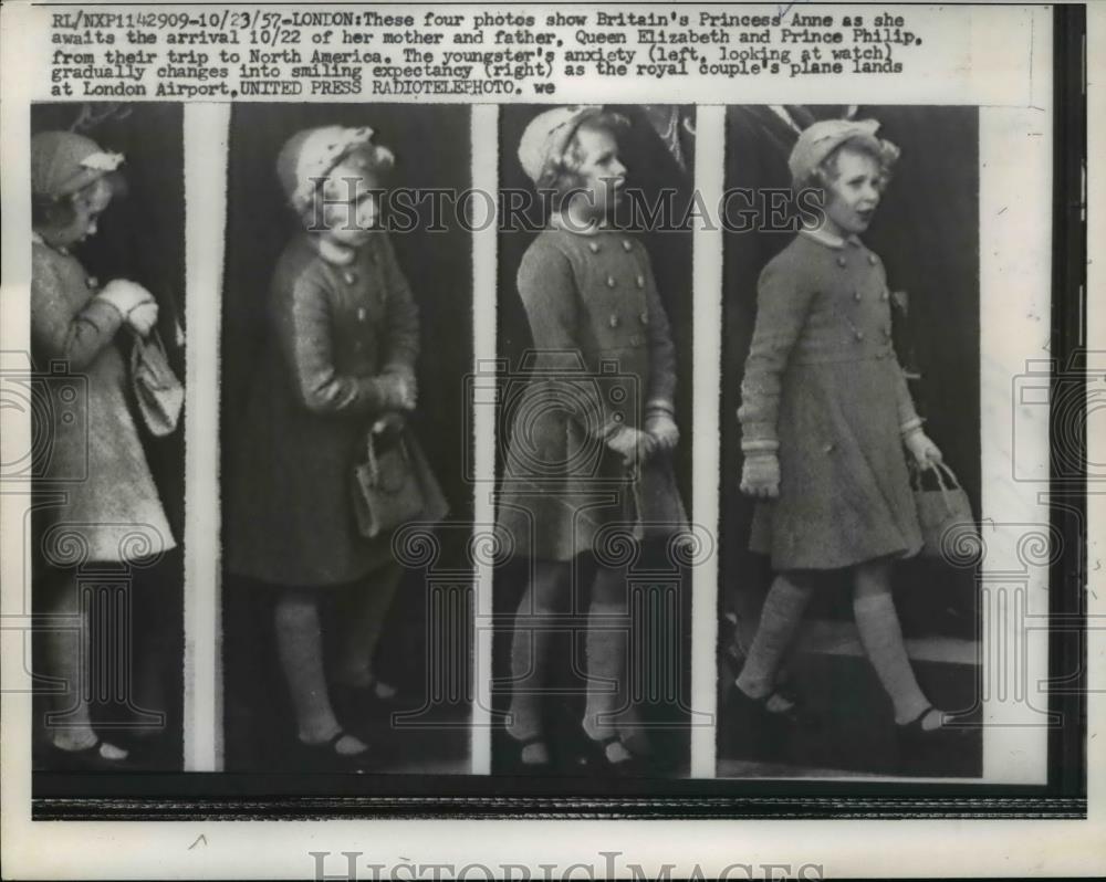 1957 Press Photo Princess Anne of England Waiting for Parents, London - Historic Images