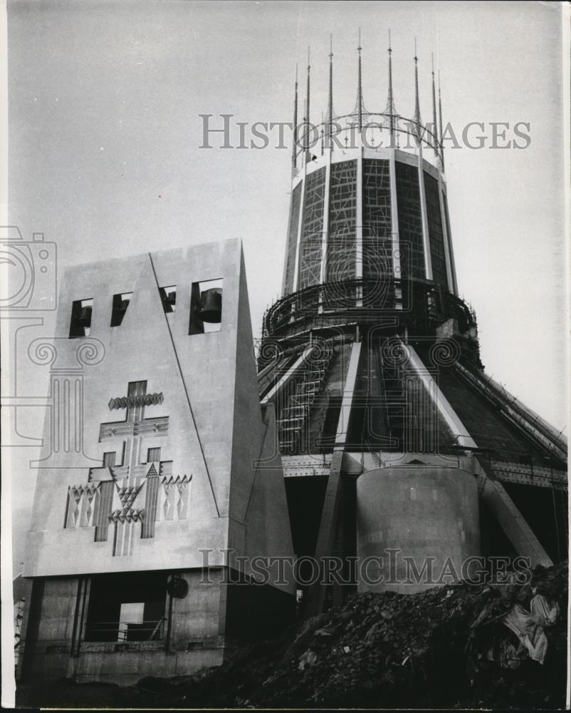 1966 Press Photo Construction of New Cathedral in Liverpool - Historic Images