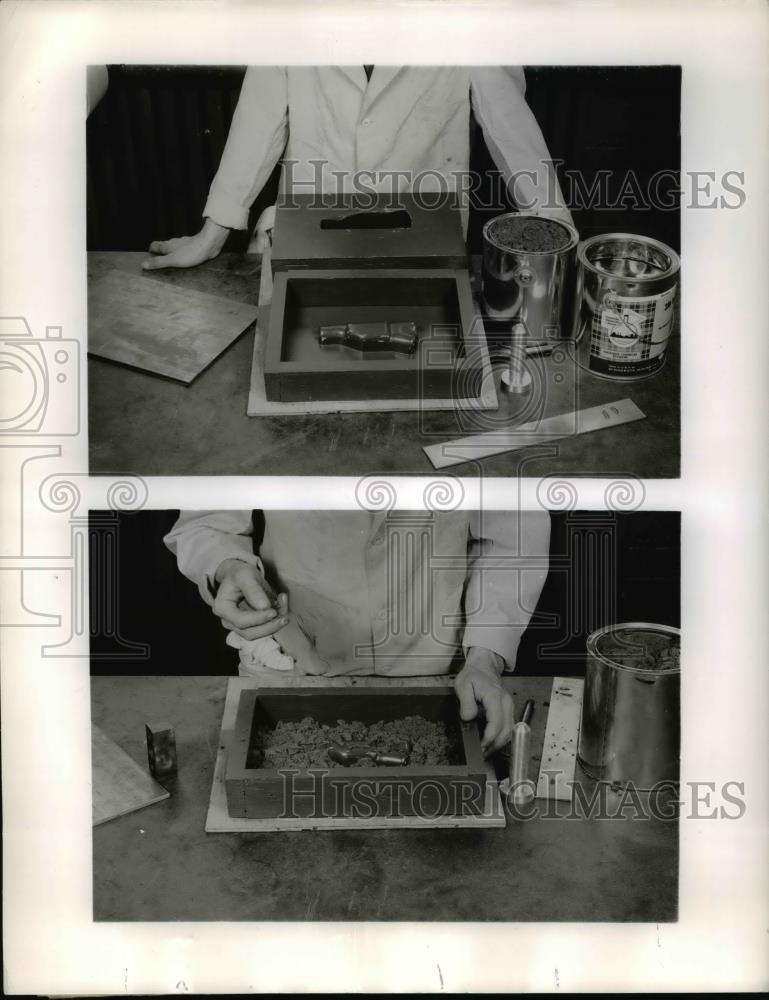 1958 Press Photo The wooden patterns with two coats of paint to seal the wood - Historic Images