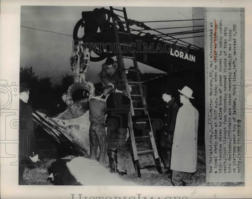 1950 Press Photo Tension Wire Electrocution Death Site of Walter Van Lehn, Ohio - Historic Images