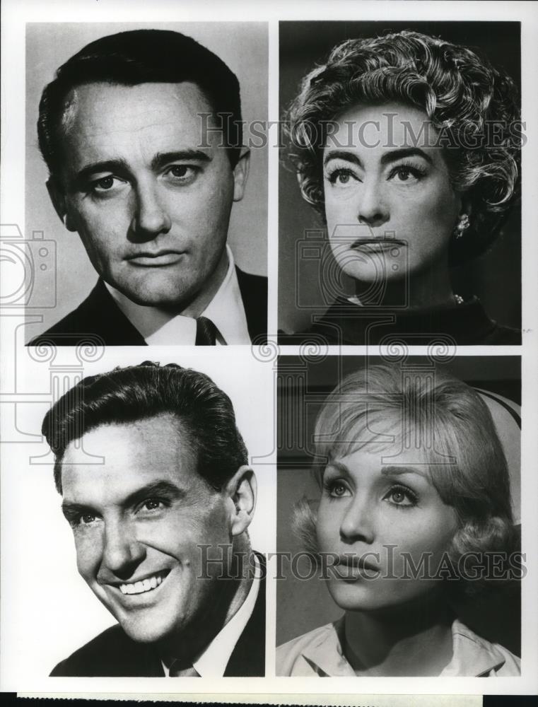 1967 Press Photo Robert Vaughn, Joan Crawford &amp; Cast of The Caretakers - Historic Images