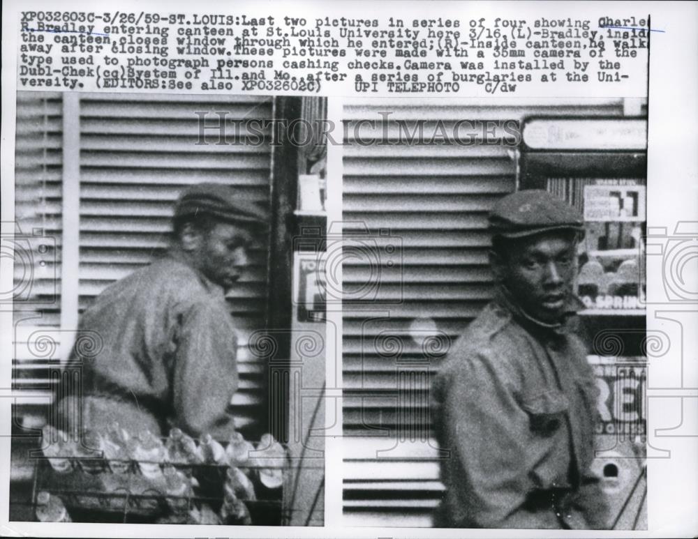 1959 Press Photo Charles R Bradley entering canteen St Louis University - Historic Images