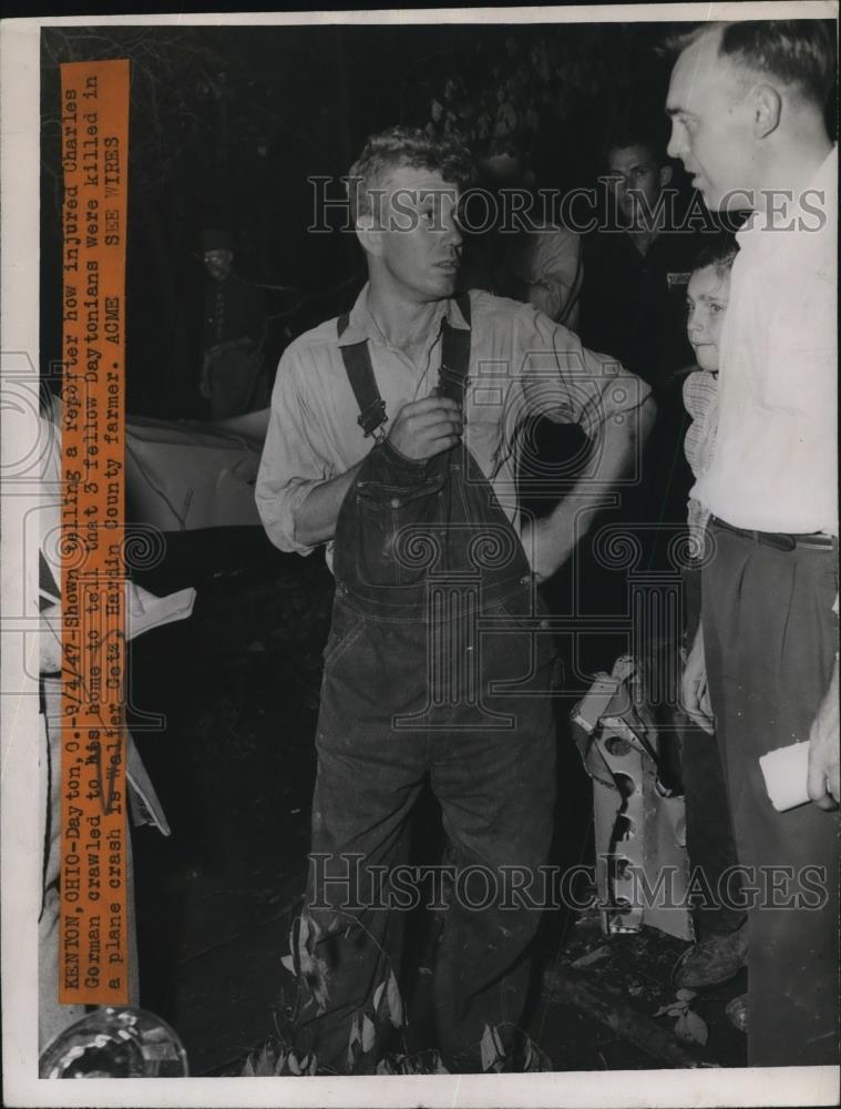 1947 Press Photo Farmer Water Getz tells reporter about the Plane Crash incident - Historic Images