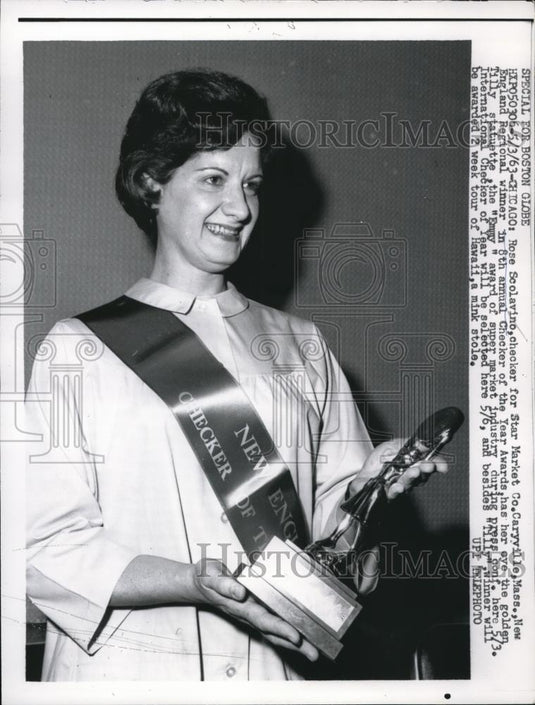 1963 Press Photo Rose Scolavino, 8th Checker of the Year Award winner - Historic Images