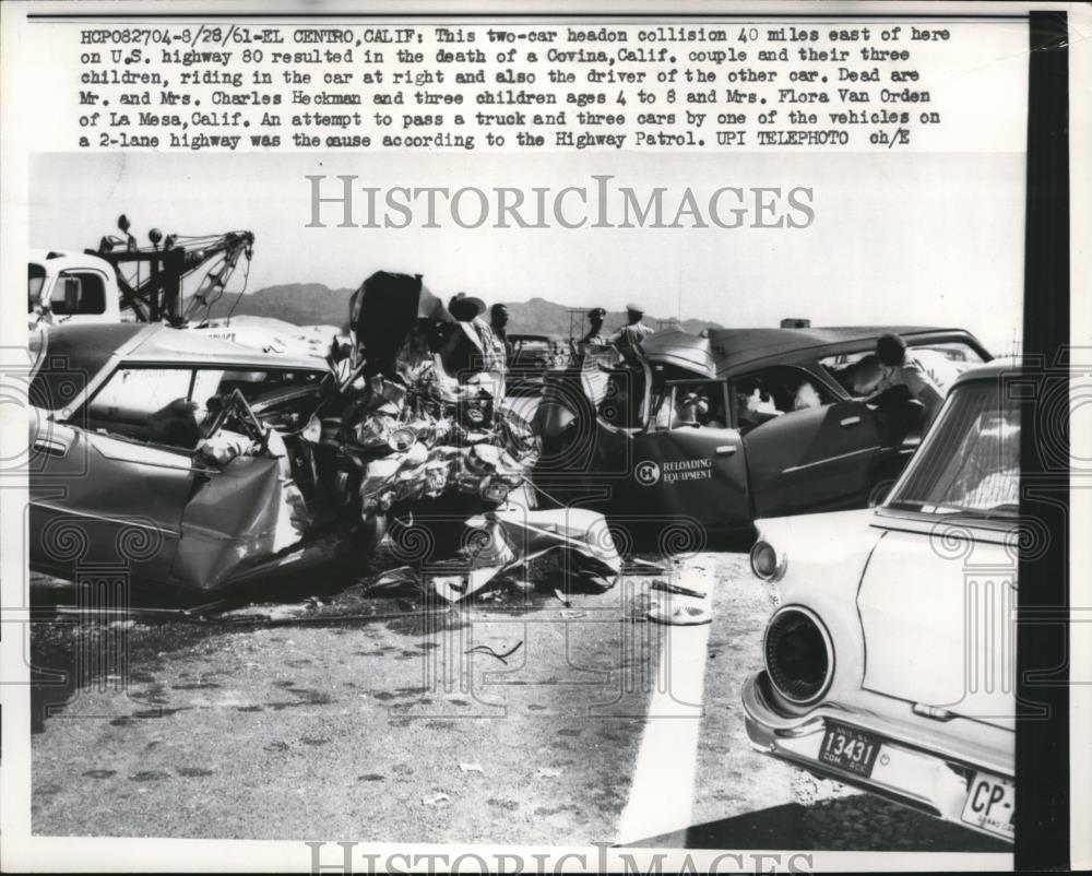 1961 Press Photo El Cento California, head on collision killed family of 5 and - Historic Images