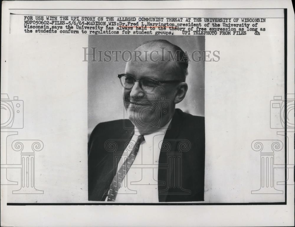 1965 Press Photo U of Wisconsin Dr Fred Harrington on students free expression - Historic Images