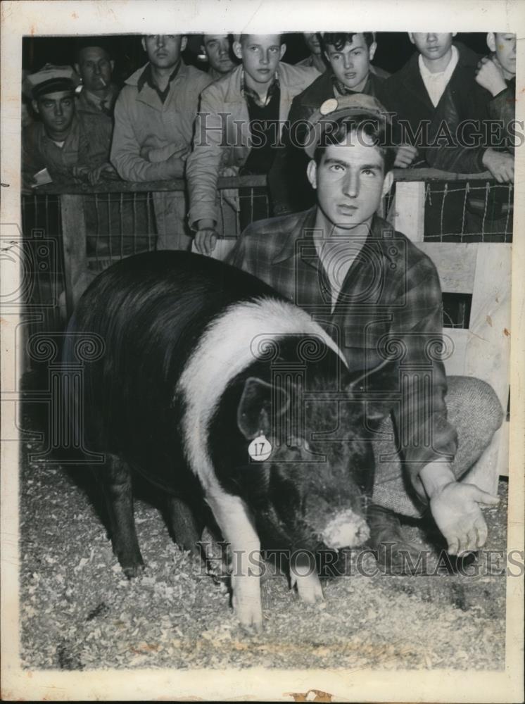 1946 Press Photo William Worthington with Junior Braf Champion Hog. - Historic Images