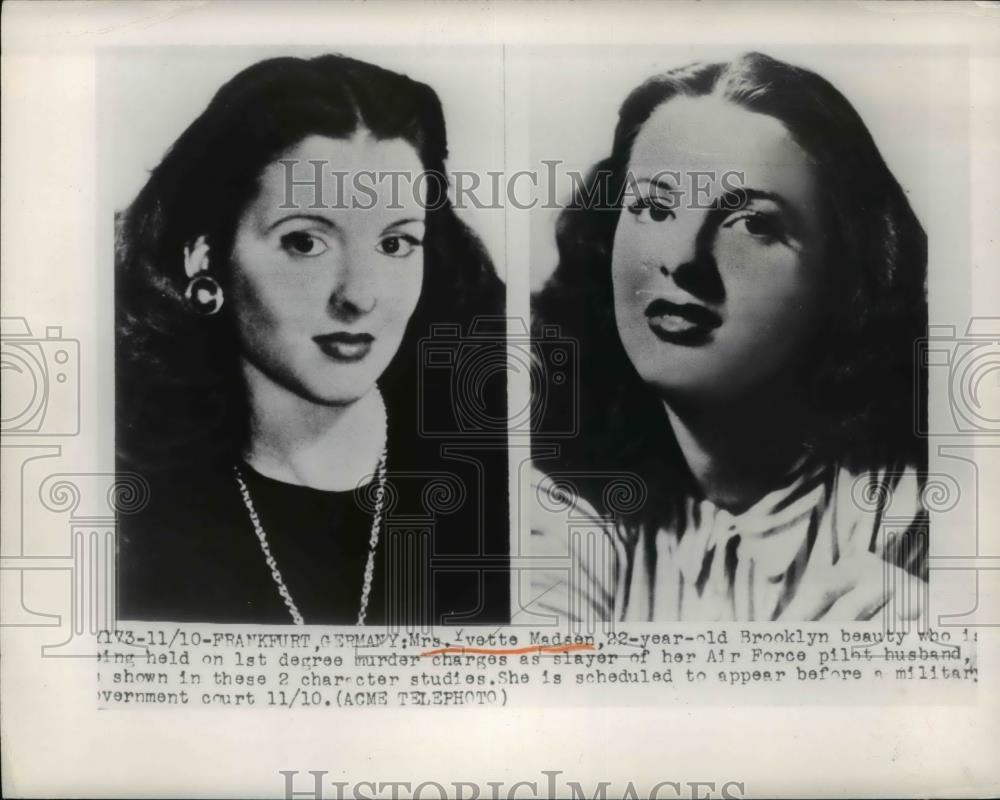 1949 Press Photo Mrs, Yvette Madsen, Brooklyn beauty charged for slaying husband - Historic Images