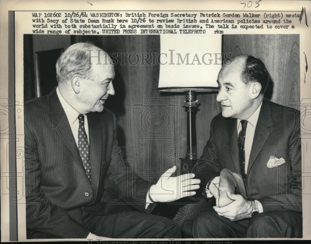 1964 Press Photo DC British Foreign Sec Patrick G Walker & Sec of State Rusk - Historic Images