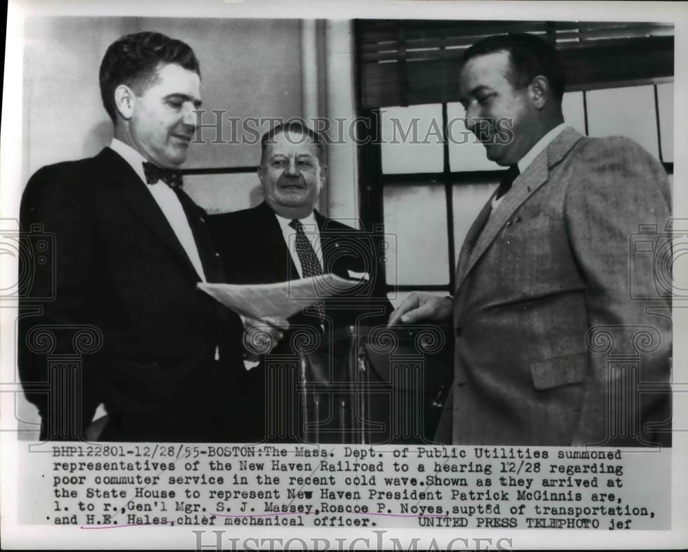 1955 Press Photo General Manager S.J. Massey, Rosco P. Noyes, H.E. Hales - Historic Images