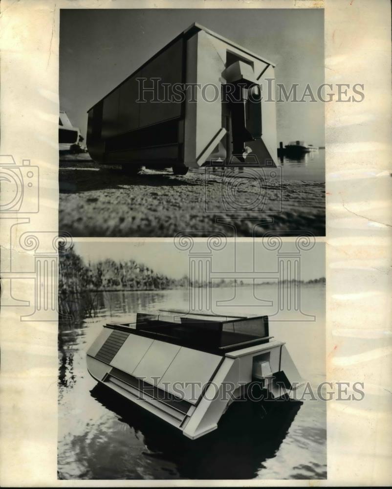 1971 Press Photo James F. Taylor&#39;s Trailable Houseboat - Historic Images