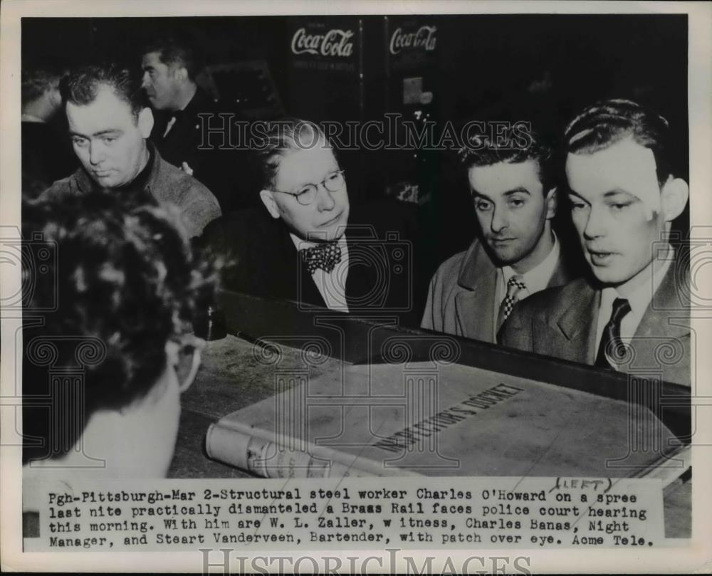 1951 Press Photo Charles O&#39;Howard dismantled Brace Rail face police court hearin - Historic Images