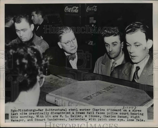 1951 Press Photo Charles O'Howard dismantled Brace Rail face police court hearin - Historic Images