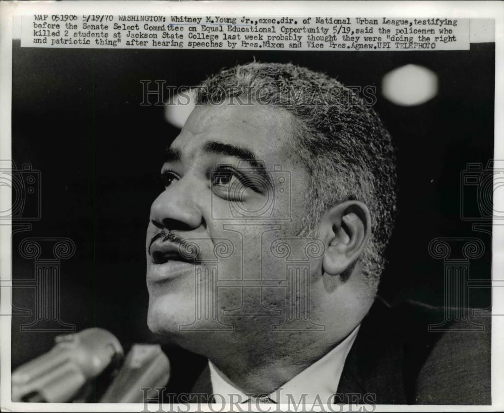 1970 Press Photo Whitney Young Jr. testifying before Senate Select Committee - Historic Images