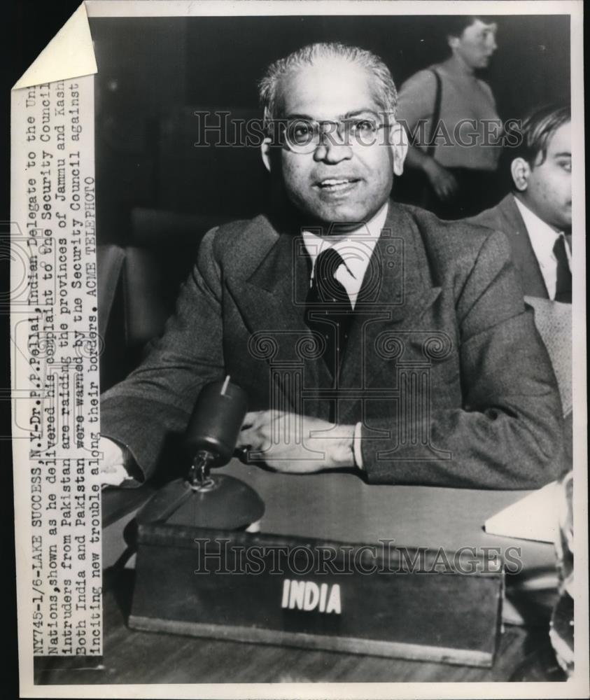 1948 Press Photo Dr. P.P. Pellai, Indian Delegate to the UN - Historic Images