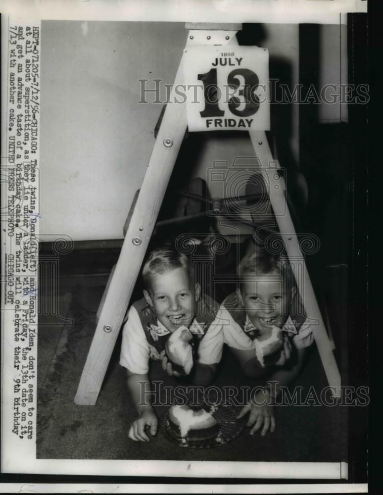 1956 Press Photo Donald and Ronald Iden twins to celebrate their birthday - Historic Images