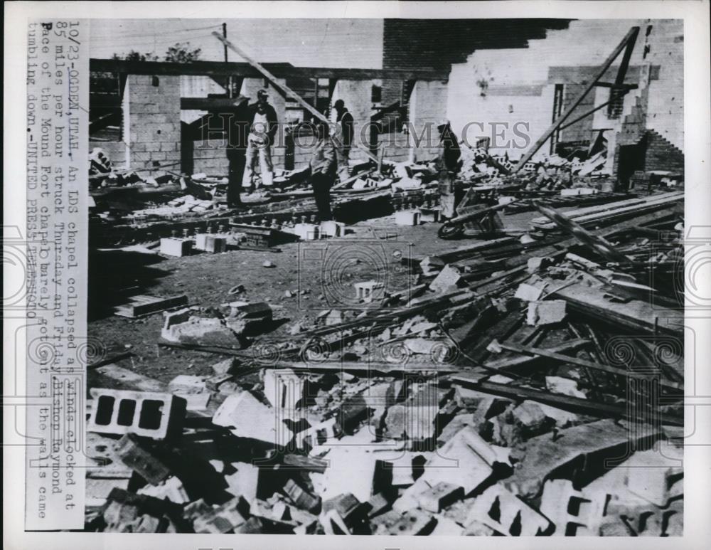 1953 Press Photo OF a Latter Day Saints Chapel that has been destroyed by winds - Historic Images