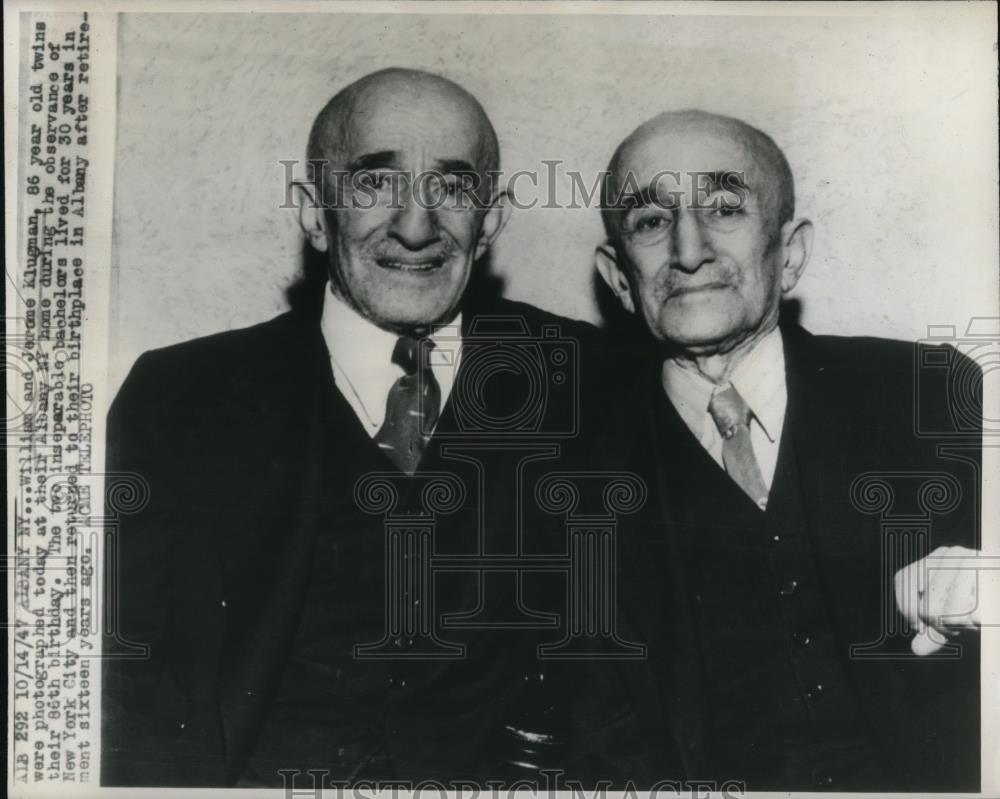 1947 Press Photo Albany NY William &amp; Jerome Klugman twins on 86th birthday - Historic Images