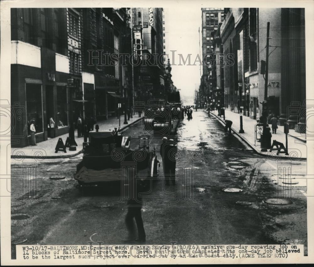 1949 Press Photo 1-day Massive Repaving Job of Baltimore Street - Historic Images