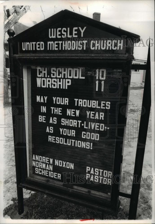 1970 Press Photo Orangeville Illinois, Wesley United Methodist Church Sign - Historic Images