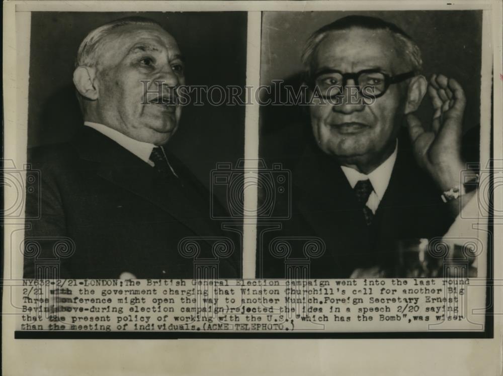 1950 Press Photo British General Election campaign Ernest Bevins during election - Historic Images