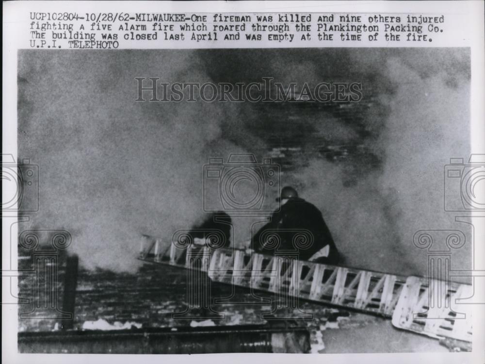 1962 Press Photo 1 Dead, 9 Injured at Plankington Packing Co.&#39;s Fire - Historic Images