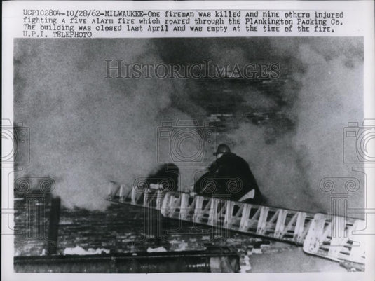 1962 Press Photo 1 Dead, 9 Injured at Plankington Packing Co.'s Fire - Historic Images