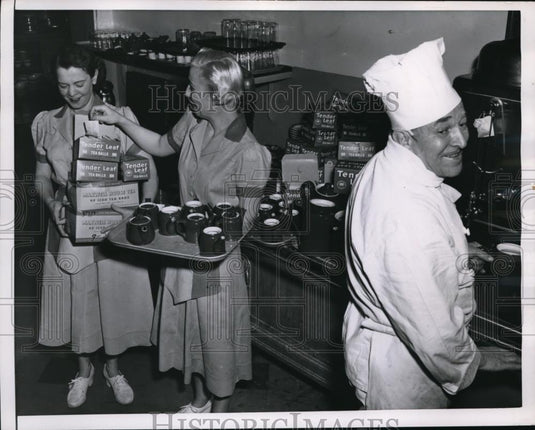 1953 Press Photo Serving Tea at Atterton Hotel Cleveland Hotels - Historic Images