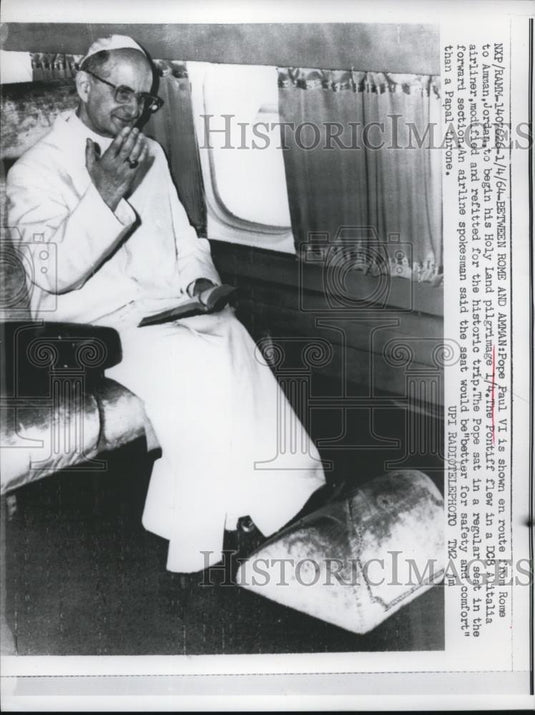 1964 Press Photo Pope Paul VI en route from Rome to Amman, Jordan - Historic Images