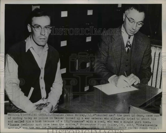 1952 Press Photo Bowling Green Ohio Douglas J McCray murderer & prosecutor - Historic Images
