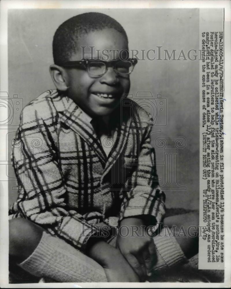 1970 Press Photo 5-Year-Old Kevin Toston, Died After Eating Heroin-Laced Candy - Historic Images