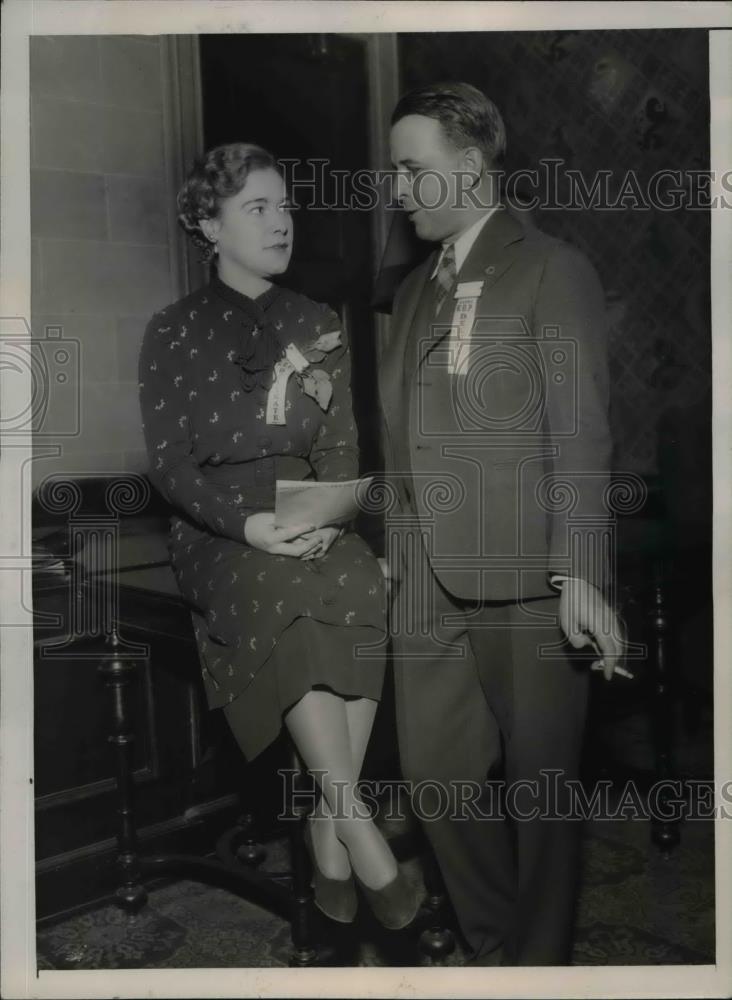 1935 Press Photo Margaret J.Eaton & Ernest D. Leet.at Youn Republican Convention - Historic Images
