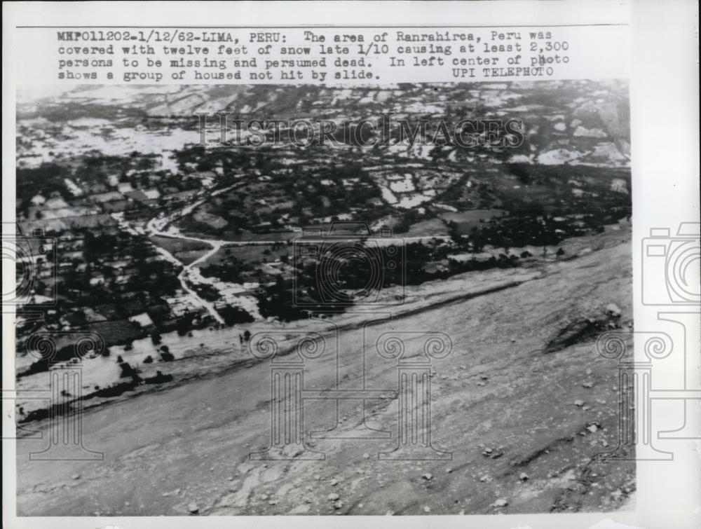 1962 Press Photo Lima Peru Ranrahirea Twelve Feet Of Snow Causing Many Deaths - Historic Images