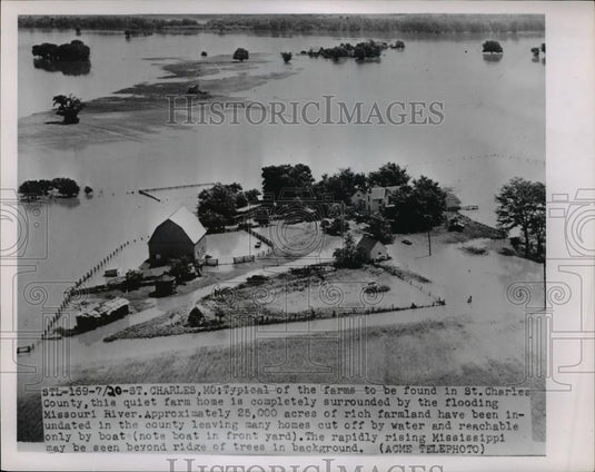 1951 Press Photo Farms flooded in St. Charles County, Missouri - Historic Images