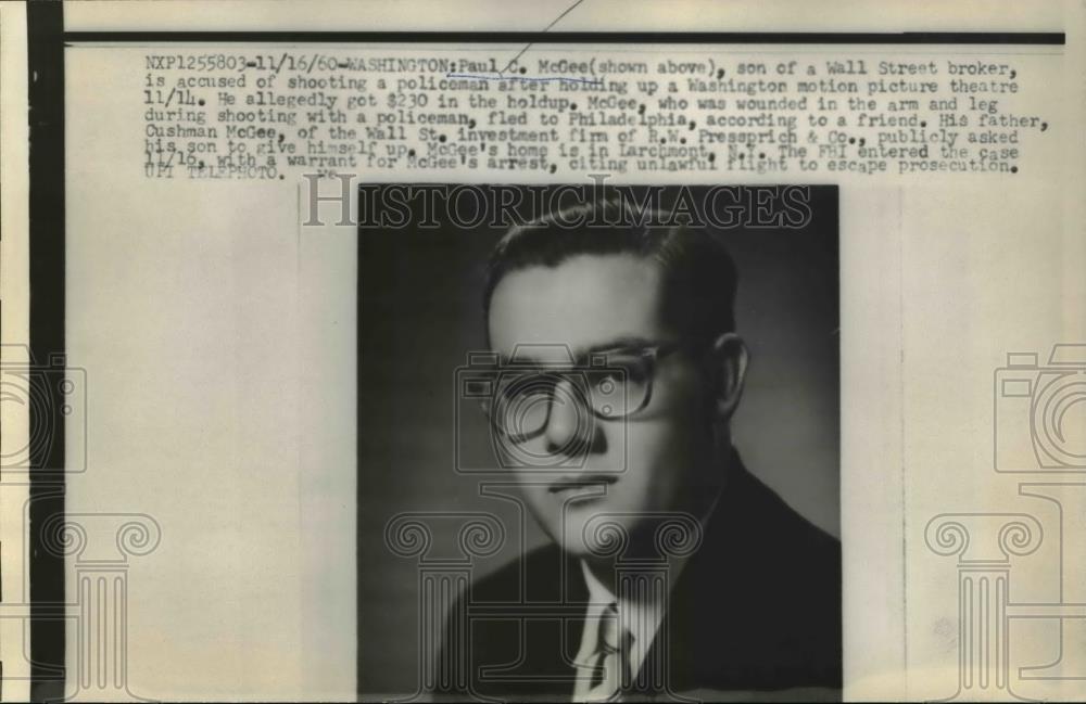 1960 Press Photo Paul C. McGee accused of shooting a Police Officer and robbery - Historic Images