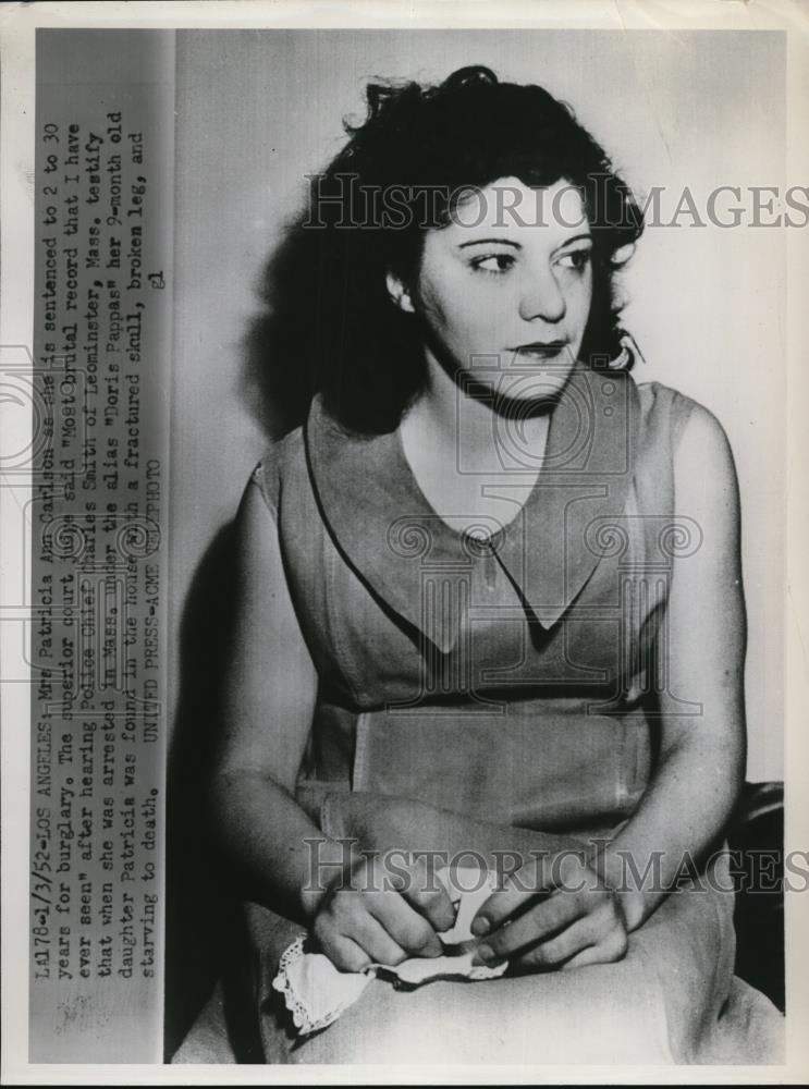 1952 Press Photo Los Angeles Mrs Patricia ANn Carlson is sentenced to 2 to 32 - Historic Images