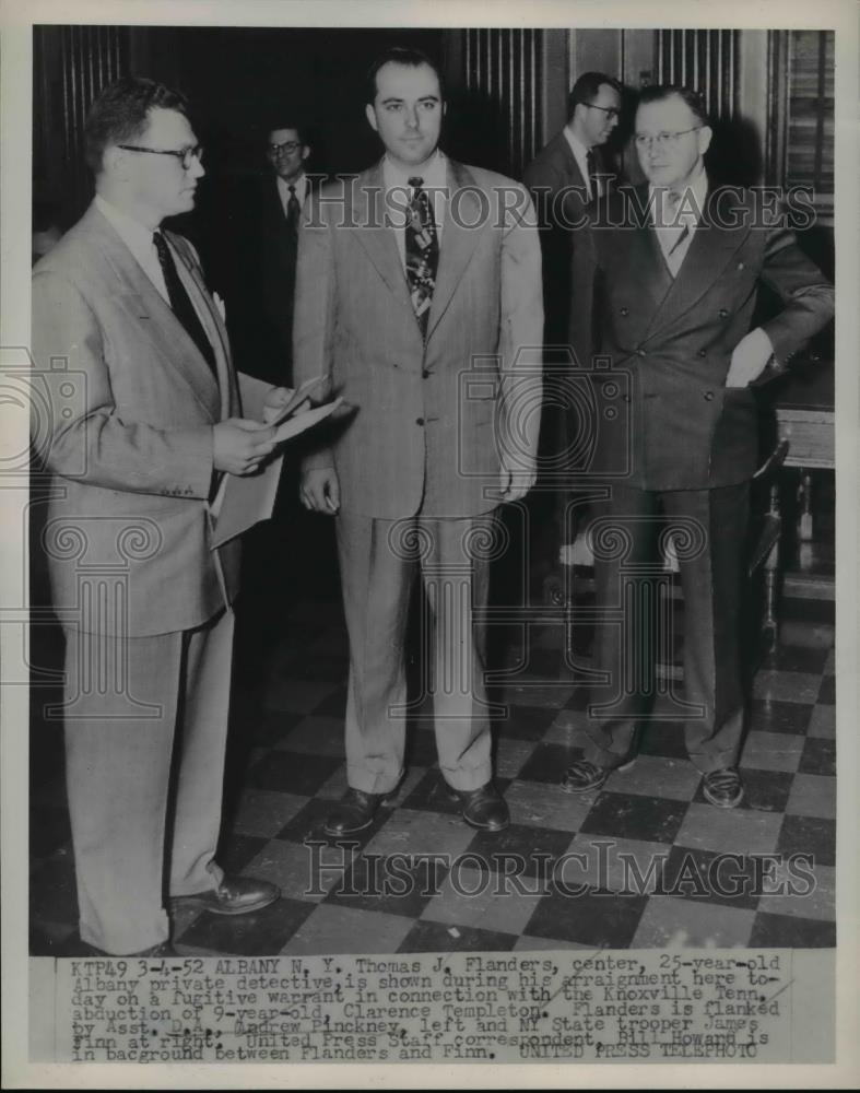 1952 Press Photo Albany New York, Thomas Flanders, Clarence Templeton Kidnapper - Historic Images