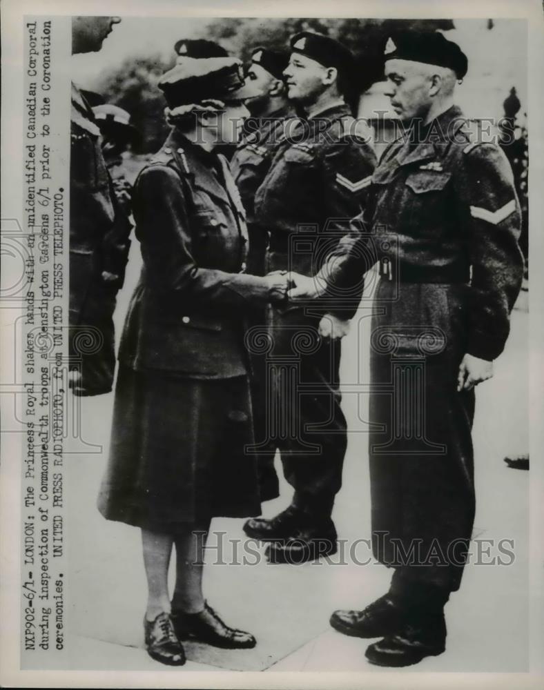 1953 Press Photo The Princess Royal shakes hand with an unidentified Canadian - Historic Images