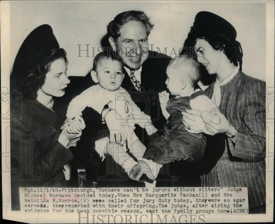 1948 Press Photo , "Mother can't be jurors without sitters" - Historic Images