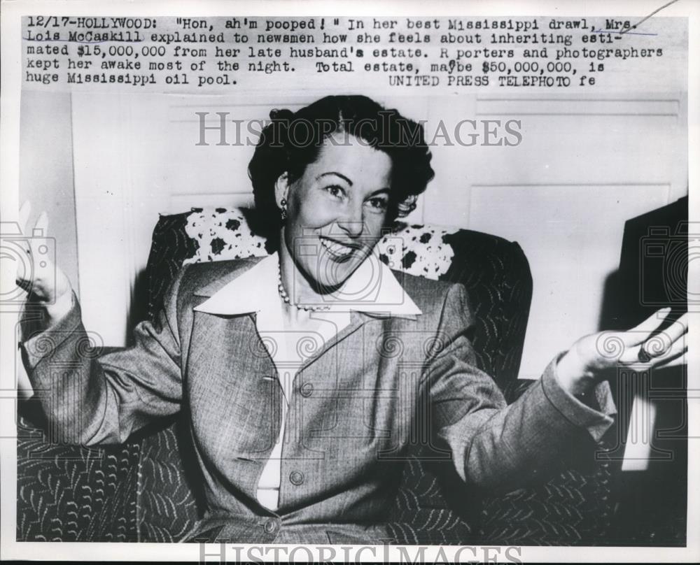 1953 Press Photo Mrs. Lois McCaskill who inherits 15 million dollars - Historic Images