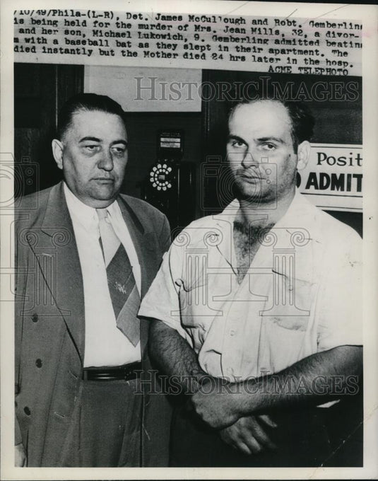 1949 Press Photo James McCullogh & Robt Gemberling held for two murders - Historic Images