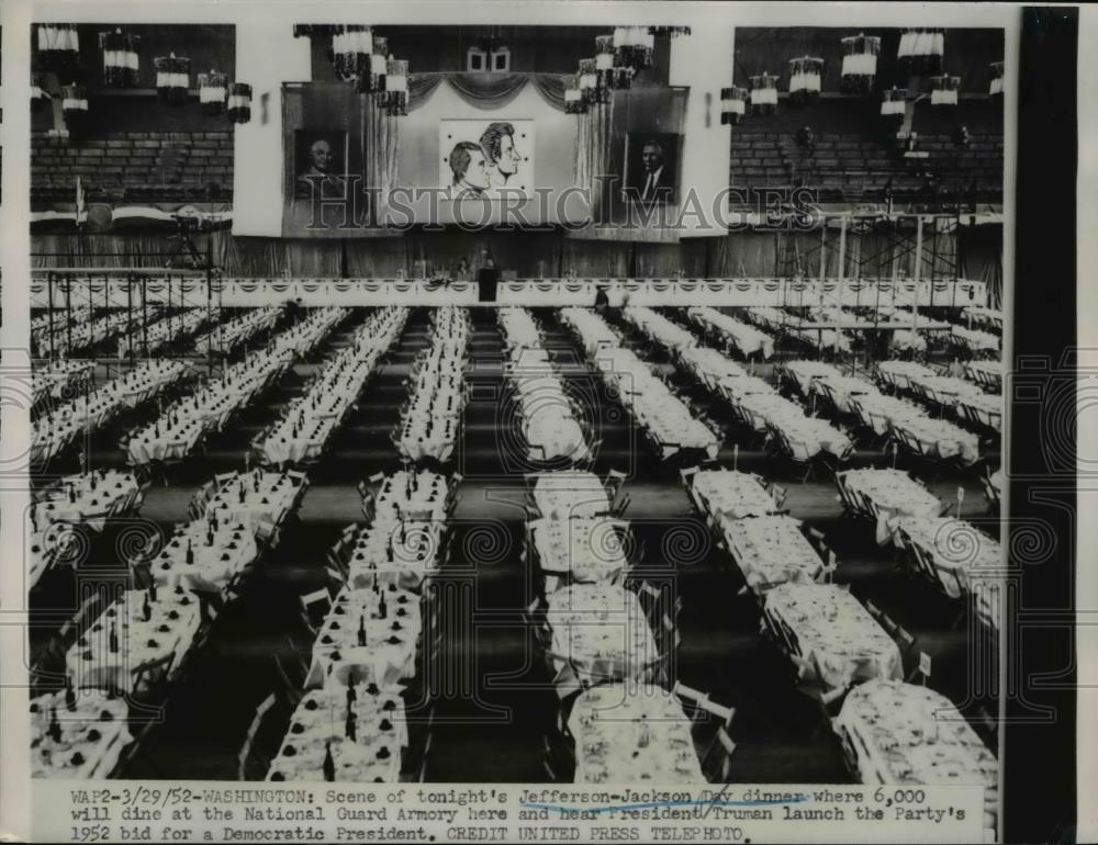 1952 Press Photo Jefferson-Jackson Day Dinner Room, National Guard Armory, Wash. - Historic Images