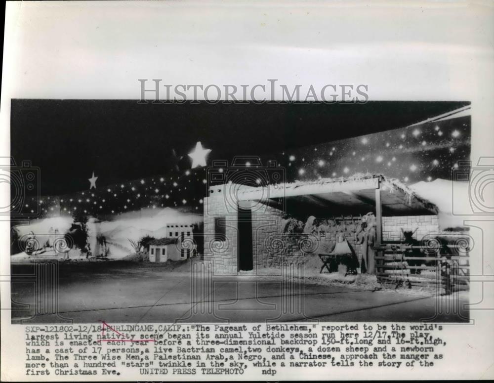 1955 Press Photo Burlingame Calif Pageant of Bethelehem nativity scene - Historic Images