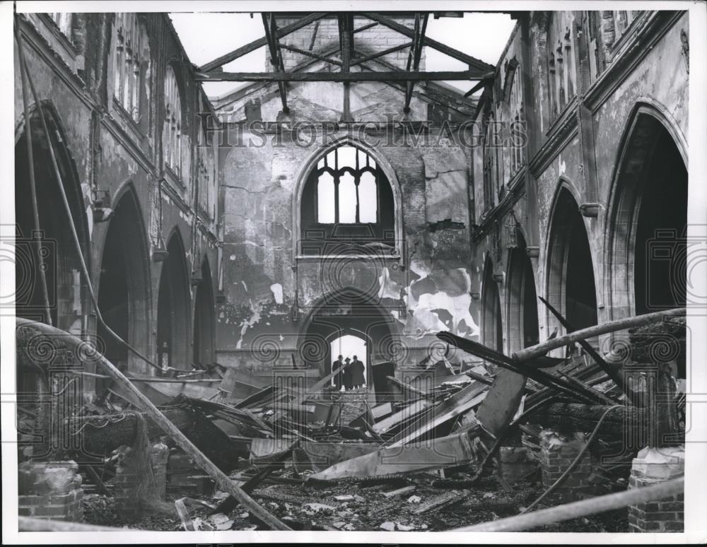 1956 Press Photo St. Paul&#39;s church wreckage after the fire - Historic Images