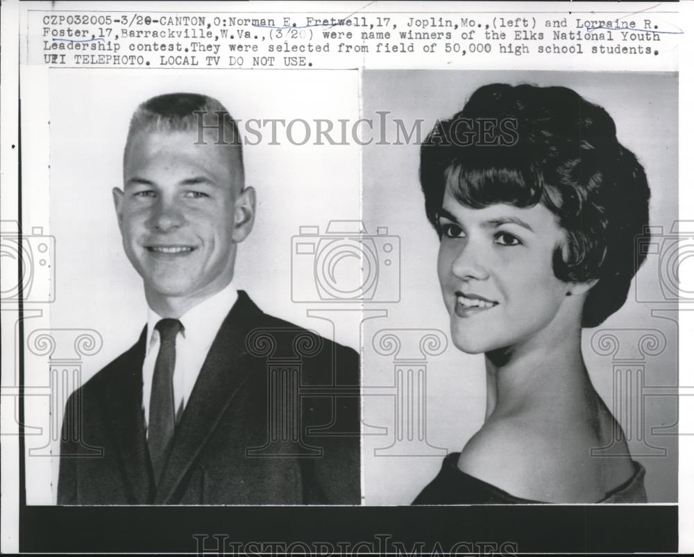 1962 Press Photo Norman E Fretwell &amp; Lorriaine R Foster Elks Natl Youth Leaders - Historic Images