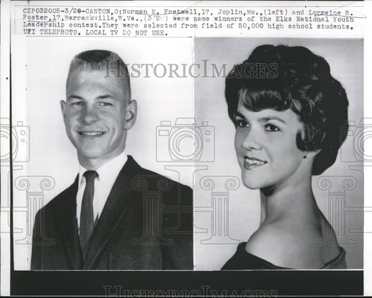 1962 Press Photo Norman E Fretwell & Lorriaine R Foster Elks Natl Youth Leaders - Historic Images