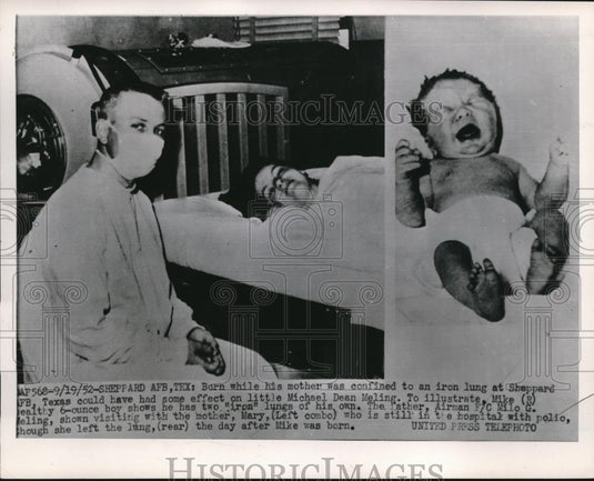 1952 Press Photo Newborn Michael Dean Meling & parents M.G. Meling & Mary - Historic Images